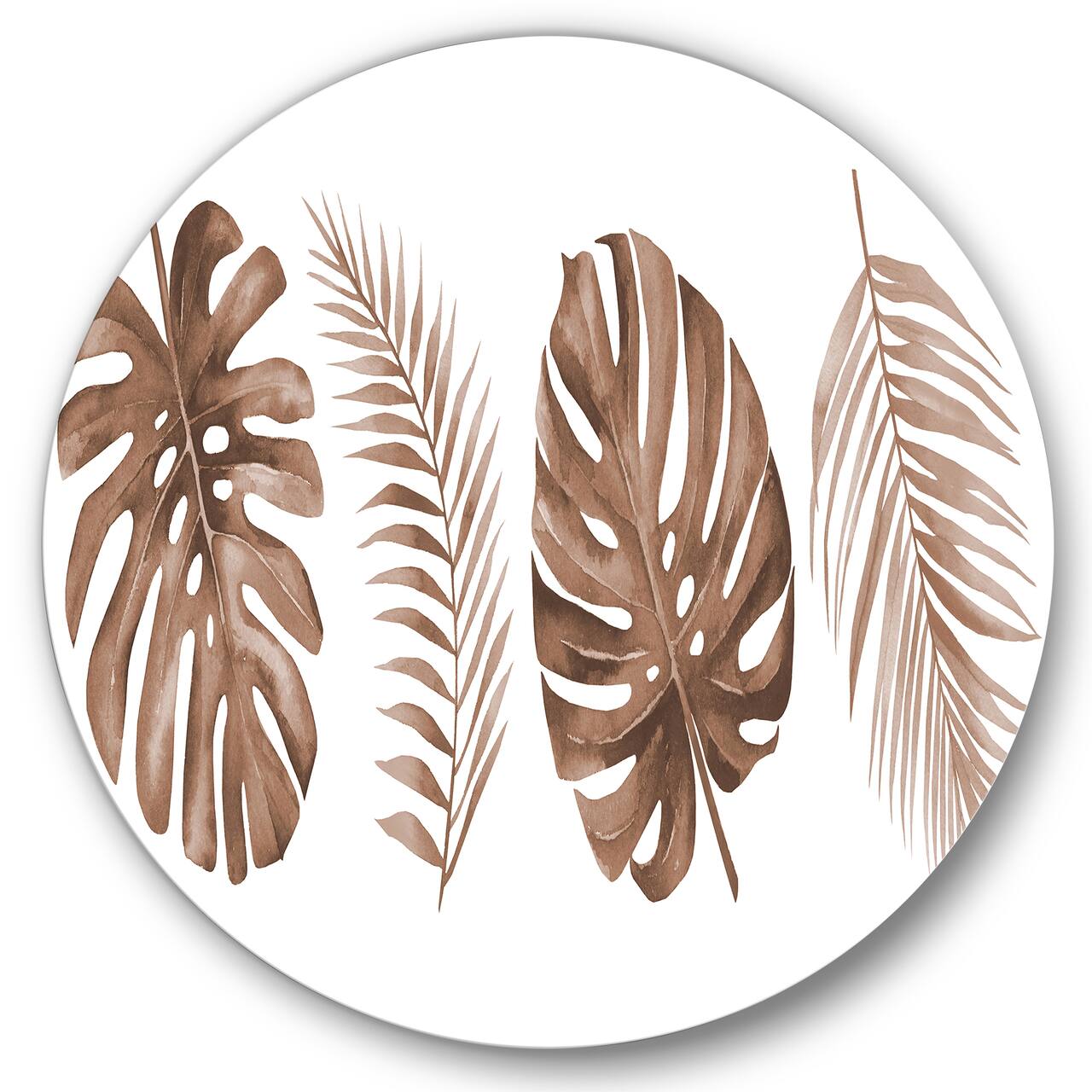 Designart - Tropical Monstera and Palm Leaf In Terracotta - Traditional Metal Circle Wall Art